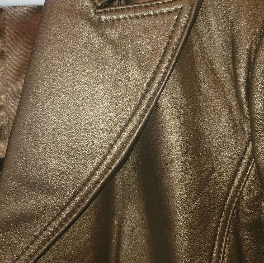Bernardo  Metallic Bronze Gold Genuine Leather Blazer Coat Jacket - Picture 9 of 11